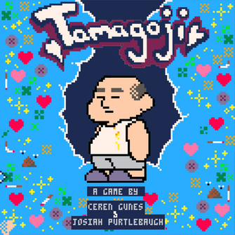 A Tamagotchi interface with a middle-aged failure of a man.