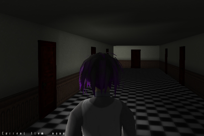 A dark hallway and Theryn in Parasomnia.